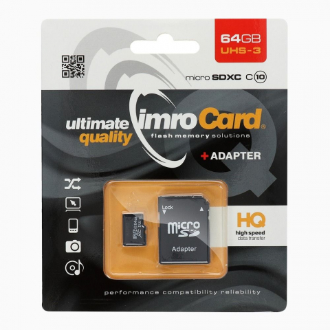 Diverse - Card memorie Imro MicroSD 64GB, 100MB/s, Class 10 UHS 3 cu Adaptor SD