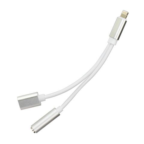 Cabluri - Adaptor 2în1 Lightning la Jack 3.5mm și Lightning, Silver
