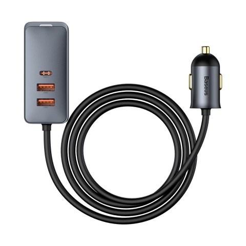 Baseus Share Together PPS multi-port încărcător auto 120 W (3x USB-A + USB-C), cablu extensibil 1,5 m, gri [1]