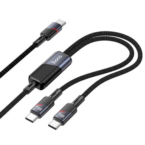 Cablu 2-în-1 USB-C to USB-C/USB-C HOCO U139, 5A, 100W, 1.2m, Black [1]