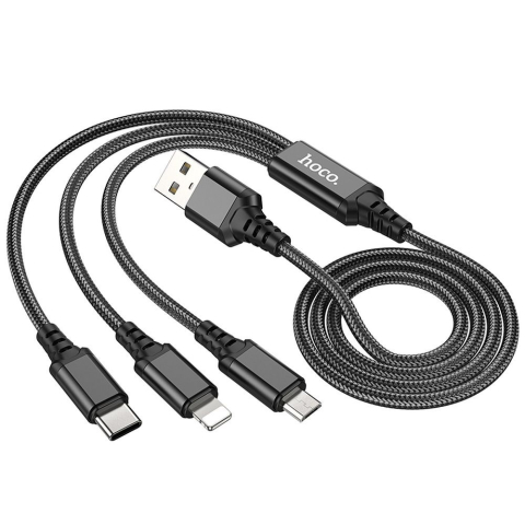 Cablu 3in1 HOCO X76 USB-A la Lightning / Micro USB / USB-C 2A 1m [1]