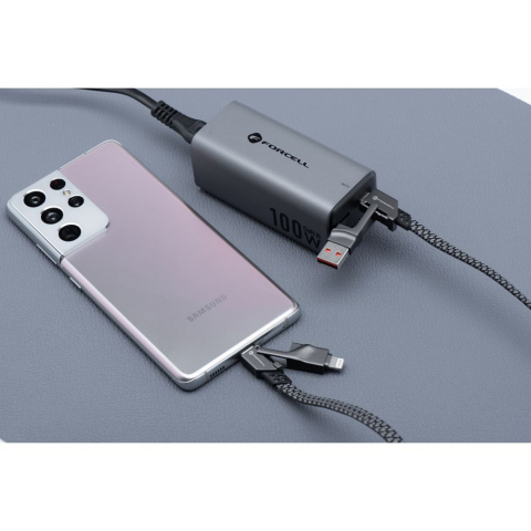 Cablu 4in1 Forcell F-Energy USB-C USB-A la USB-C Lightning 60W PD QC 1M Chrome [2]