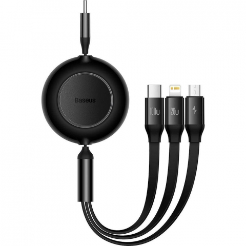Cabluri - Cablu BASEUS 3in1 Tip C la MicroUSB / Lightning / Tip C PD QC4.0 3,5A 1m Negru