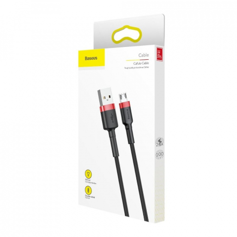 Cablu Baseus Cafule, USB-A la Micro USB, 2.4A, 1m, Negru/Rosu [5]