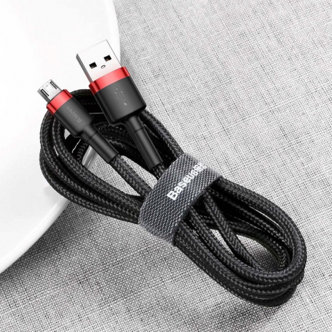 Cablu Baseus Cafule, USB-A la Micro USB, 2.4A, 1m, Negru/Rosu [1]