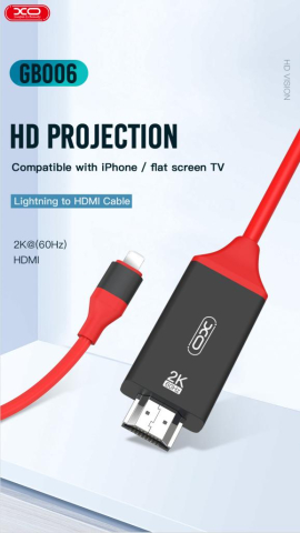 Cablu HDMI la Lightning XO GB006 1.8m, Full HD 1080P / 2K, pentru iPhone si iPad, Rosu [3]