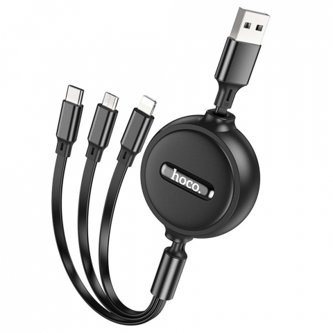 Cabluri - Cablu Hoco 3-în-1 USB-A la Lightning/Micro USB/Type-C 2A X75 1m Negru