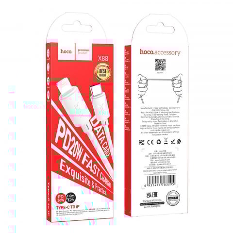 Cablu HOCO Tip C la Lightning PD 2,4A 20W X88 1 m alb [3]