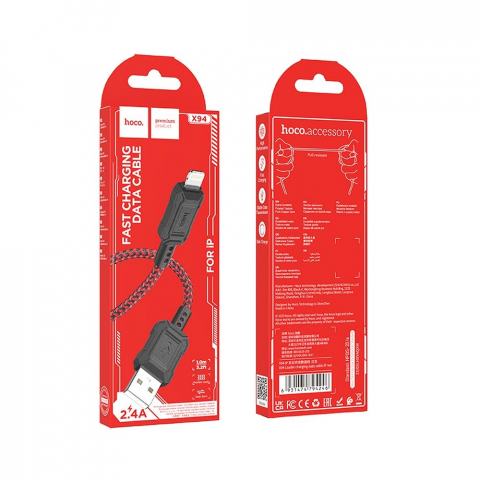 Cablu Hoco USB-A la Lightning 2.4A X94 1m Roșu - Încărcare Rapidă și Stil Atrăgător pentru Dispozitivele Tale Apple [2]