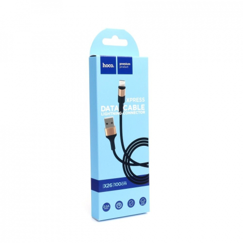 Cabluri - Cablu Hoco USB-A la Lightning 2A X26 1m Negru/Auriu - Încărcare Rapidă și Stil Elegant pentru Dispozitivele Tale Apple