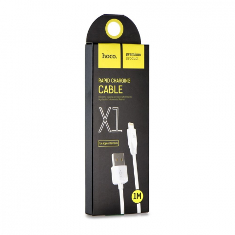 Cabluri - Cablu Hoco USB-A la Lightning X1, 2.1A, 2m, Alb – Încărcare Rapidă pentru Dispozitive Apple