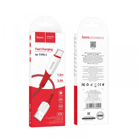 Cablu HOCO USB A la Tip C 3A X70 1 m rosu [3]