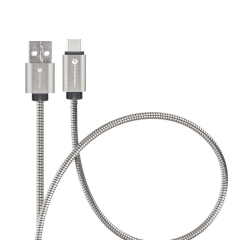 Cablu USB-A la USB-C Forcell F-Energy QC4.0 66W Metal C234 Silver 1M [1]