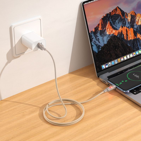 Cablu USB-A la USB-C HOCO U144 3A 1.2m LED – încărcare rapidă, alb [2]