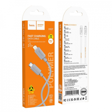 Cablu USB-C la Lightning Hoco X107 – PD 27 W, 1 m, Gri [4]