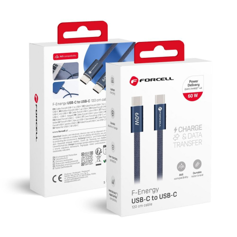 Cablu USB-C la USB-C Forcell F-Energy ACYH23 QC4.0 PD 60W Cafule Color, 1.2m, Albastru Inchis [2]