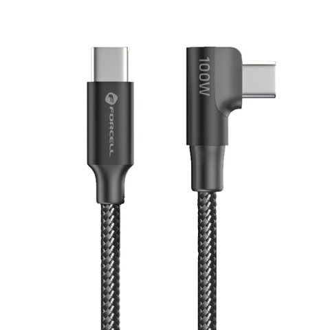 Cablu USB-C la USB-C Forcell F-Energy CC-1Deg QC4.0 PD 100W, 90°, 1.2m, Negru [2]