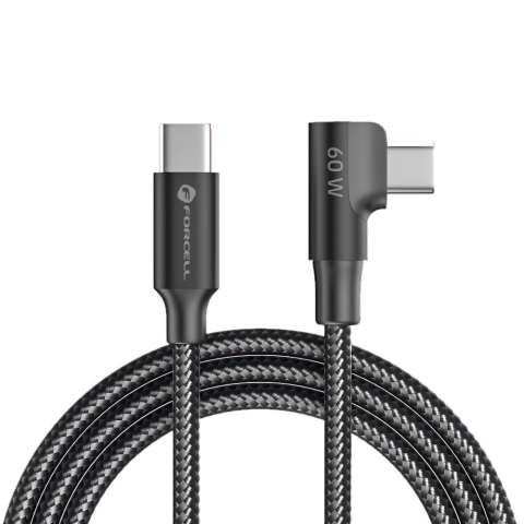 Cabluri - Cablu USB-C la USB-C Forcell F-Energy CC-1Deg QC4.0 PD 60W, 90°, 1.2m, Negru