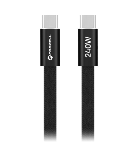 Cabluri - Cablu USB-C la USB-C Forcell F-Energy CCFN23 QC4.0 PD 240W Cafule Flat, 1.2m, Negru