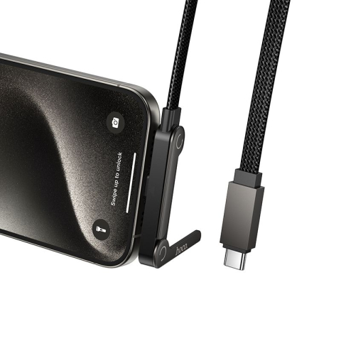 Cablu USB-C la USB-C HOCO U150 Exquisite PD 60W cu Suport Telefon, 1.2m, Negru [2]