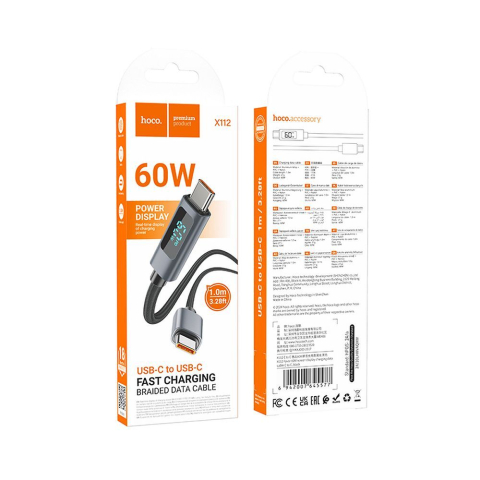 Cablu USB-C la USB-C HOCO X112 60W 3A 1m cu display – încărcare rapidă [5]