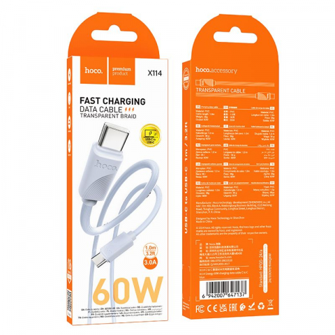Cablu USB-C la USB-C Hoco X114 – 60 W, 1 m, Albastru [2]