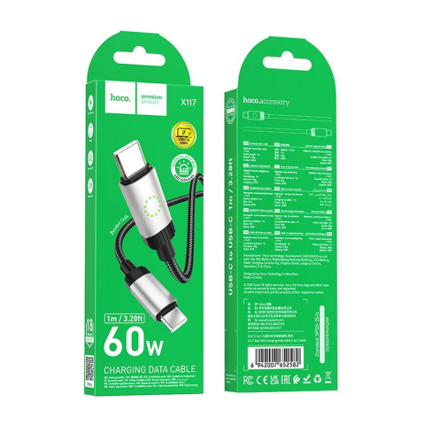 Cablu USB-C la USB-C HOCO X117 60W 3A 1m – încărcare rapidă [3]