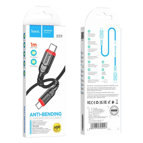 Cablu USB-C la USB-C HOCO X59 Victory PD QC 60W, 3A, 1m, Negru [2]