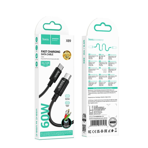 Cablu USB-C la USB-C HOCO X89 Wind PD 60W, 2m, Negru [3]