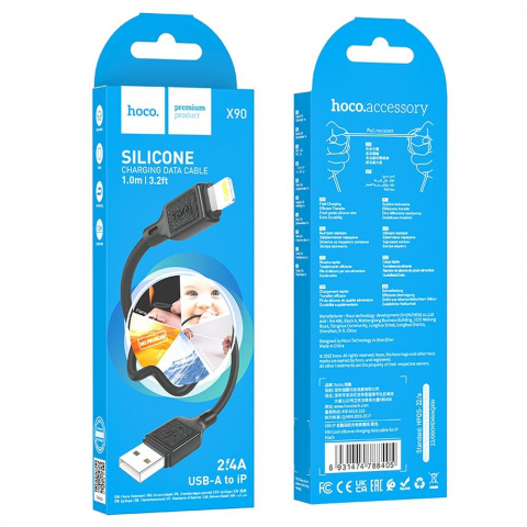 Cablu USB Hoco X90, USB-A la Lightning, 2.4A, 1m, Negru [4]