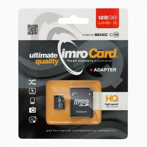 Accesorii GSM & IT - Card Memorie Imro MicroSD 128GB cu Adaptor UHS-3 100MB/s 4K - Stocare Ultra-Rapidă pentru Experiențe de Înaltă Calitate