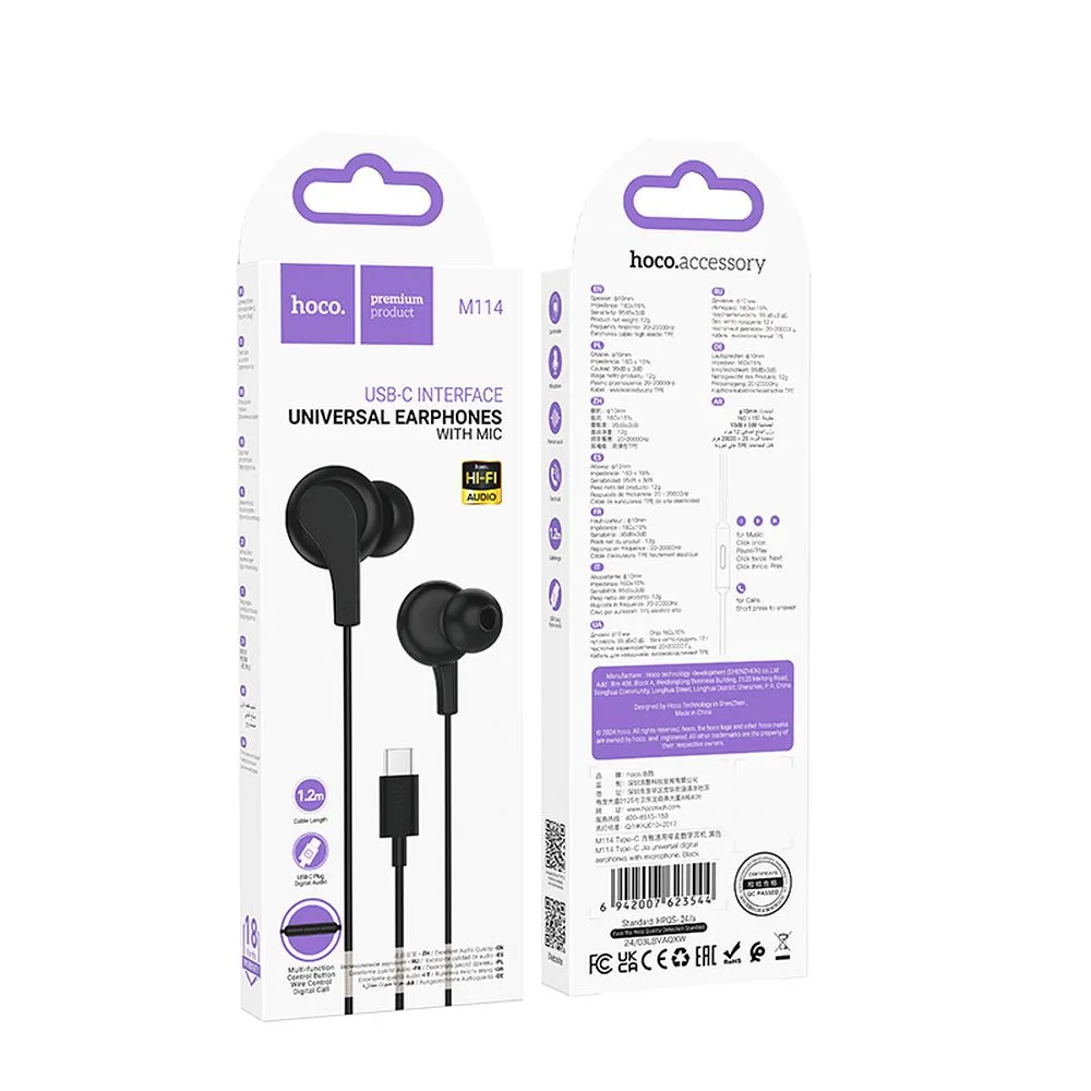 Căști cu fir HOCO M114 (USB-C) – negre, cu microfon [2]