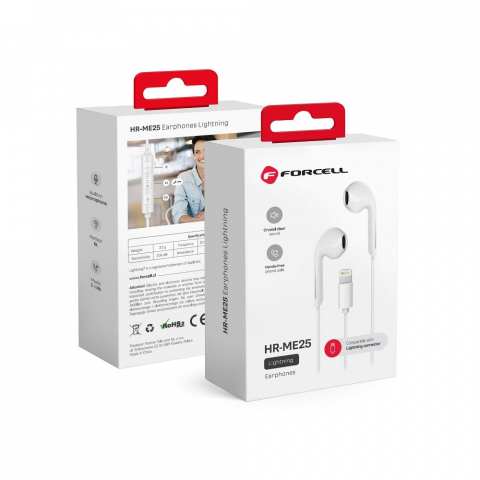 Căști Stereo Forcell pentru Apple iPhone Lightning 8 Pin, White, Cutie Nouă [2]