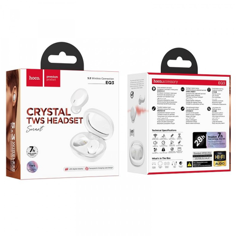 Căști Wireless Bluetooth Hoco TWS EQ3, Alb [3]
