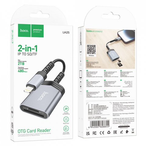 Cititor Carduri Hoco UA25 2 în 1 Lightning, Gri – Transfer Rapid de Date pentru iPhone și iPad [5]