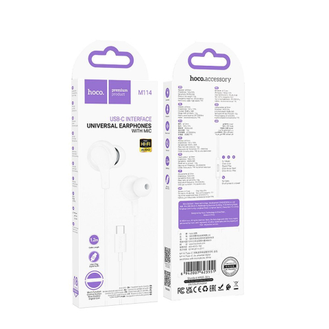 Handsfree USB-C HOCO M114 alb casti Type-C cu microfon DAC [3]