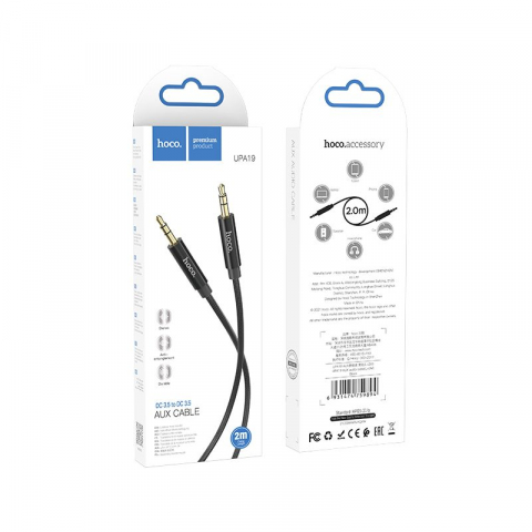 Hoco Cablu AUX Jack 3.5mm la Jack 3.5mm UPA19, 2m, Negru [2]