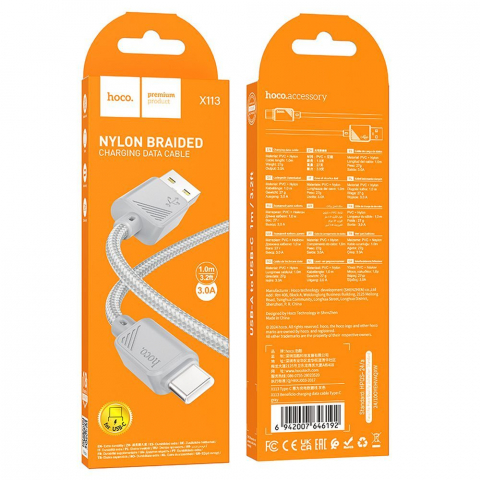 Hoco Cablu USB-A la Type-C X113, 3A, 1m, Gri [2]
