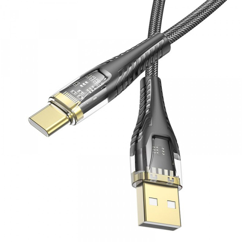 Hoco Cablu USB-A la USB-C U121, 2.4A, 1.2m, Negru Transparent [3]
