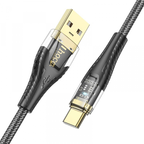 Hoco Cablu USB-A la USB-C U121, 2.4A, 1.2m, Negru Transparent [1]