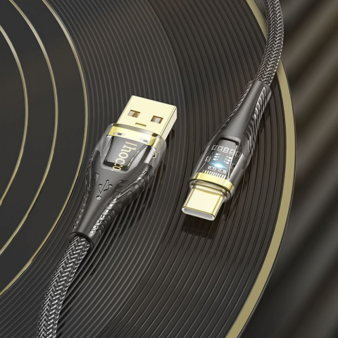 Hoco Cablu USB-A la USB-C U121, 2.4A, 1.2m, Negru Transparent [7]