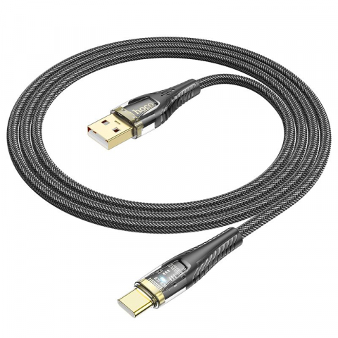 Hoco Cablu USB-A la USB-C U121, 2.4A, 1.2m, Negru Transparent [4]