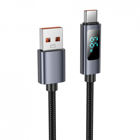 Hoco Cablu USB-A la USB-C X112, 5A, cu Afișaj LED, 1m, Negru [4]