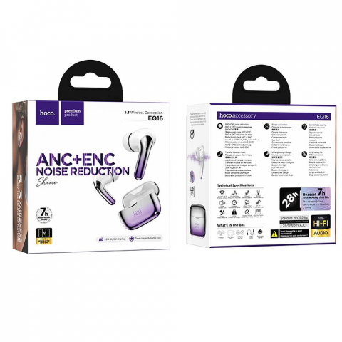 Hoco Căști Wireless Bluetooth TWS EQ16, ANC + ENC, Purple Glaze [3]