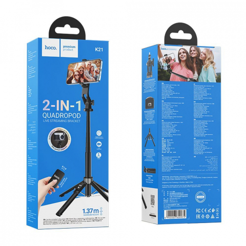 Hoco Selfie Stick cu Telecomandă Bluetooth și Trepied K21, Negru [8]