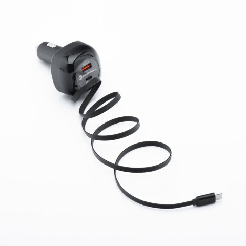 Incarcator Auto Forcell F-Energy Alu 75W cu Cablu USB-C Retractabil, USB-C, USB-A, PD, QC 4.0, SFC 2.0, Negru [1]