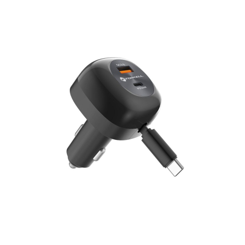 Incarcatoare - Incarcator Auto Forcell F-Energy Alu 75W cu Cablu USB-C Retractabil, USB-C, USB-A, PD, QC 4.0, SFC 2.0, Negru
