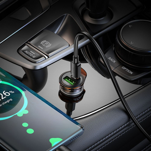 Incarcatoare - Încărcător Auto HOCO USB-A + USB-C QC3.0/PD 3A 43W + Cablu USB-C la Lightning NZ16A – Gri