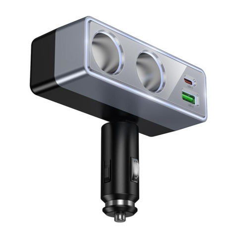 Adaptoare - Incarcator Auto HOCO Z65B 240W cu 2 Prize Bricheta, USB-C PD 30W si USB-A QC 18W, Negru