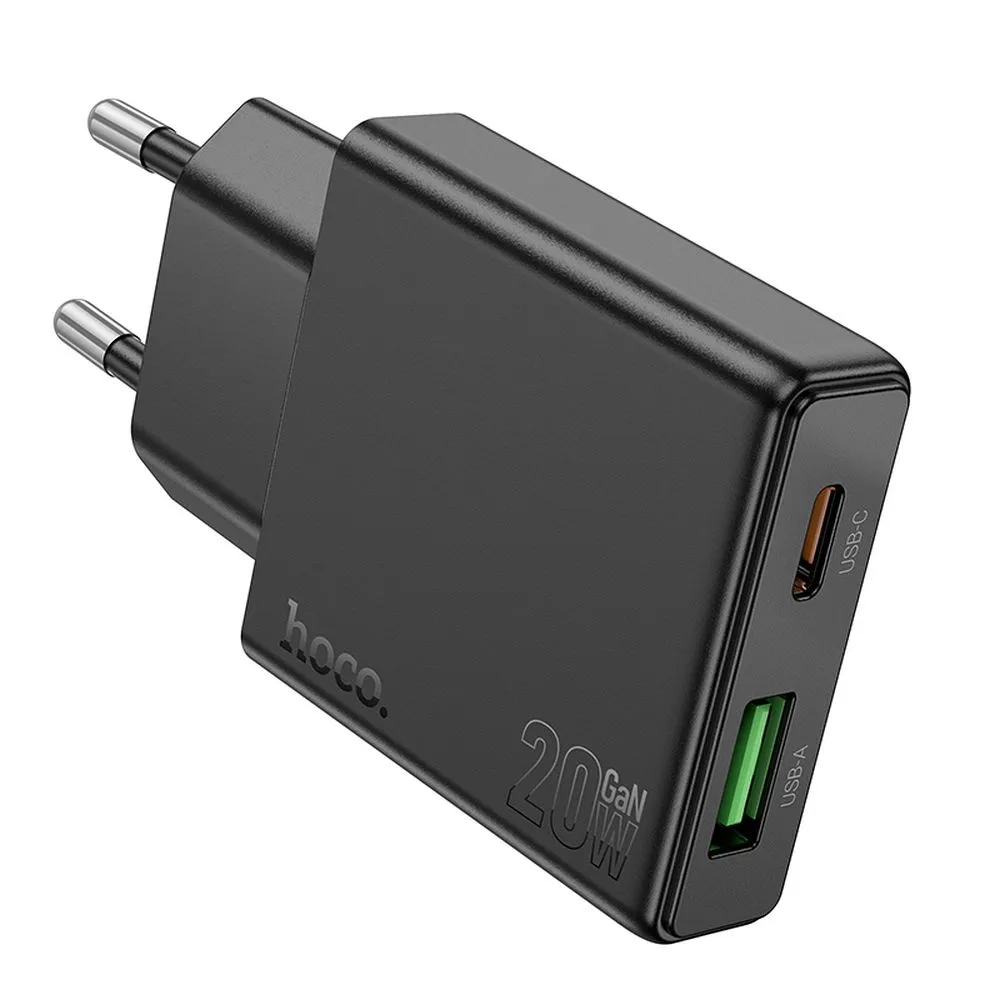 Încărcător de perete HOCO Slim N38 (USB-A + USB-C, PD / QC3.0, 20 W, negru) [1]